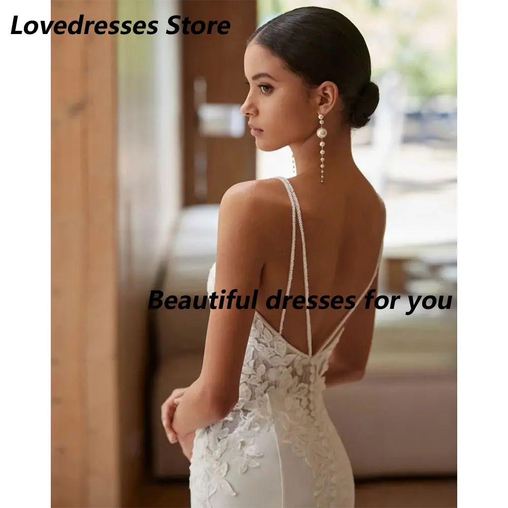 New Arrival Wedding Dress Customized Sexy Spaghetti Straps Applique Bridal Gown Sweep Train Backless Bride Dresses