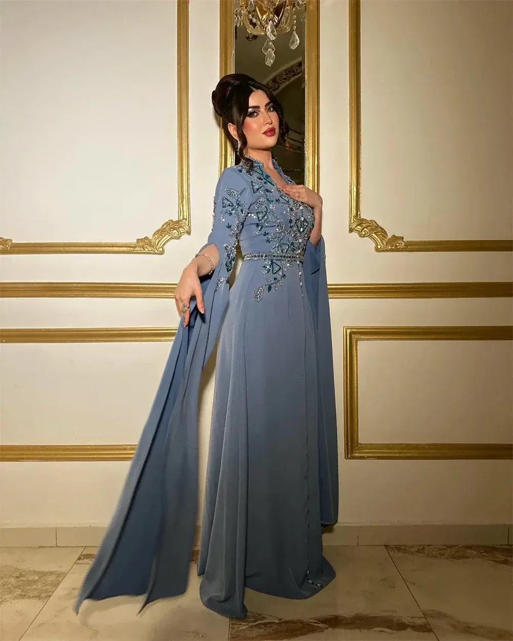 Customized Fashion Sparkle Square Collar Sheath Sequin Prom Dresses Floor Length Long Sleeve Boho Formal Evening Gowns 이브닝드레스 فس