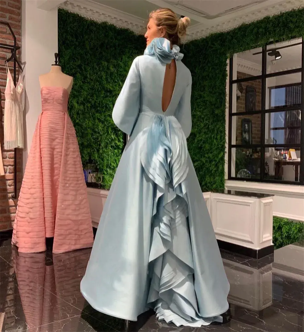 Customized Fashion High Low Mother of The Bride Dresses A LineThree-Quarter-Sleeve Prom Gown Ruched Asymmetrical Wedding Guest P