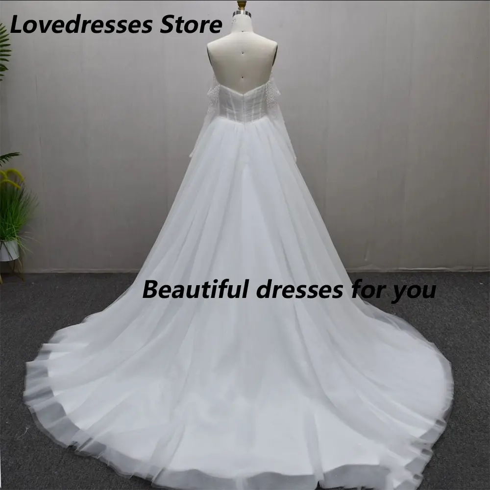 Classic Wedding Dress Customized V Neck Beading Long Sleeves Tulle A Line Woman Bridal Gown Sweep Train Bride Dresses