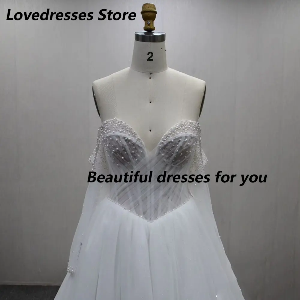 Classic Wedding Dress Customized V Neck Beading Long Sleeves Tulle A Line Woman Bridal Gown Sweep Train Bride Dresses