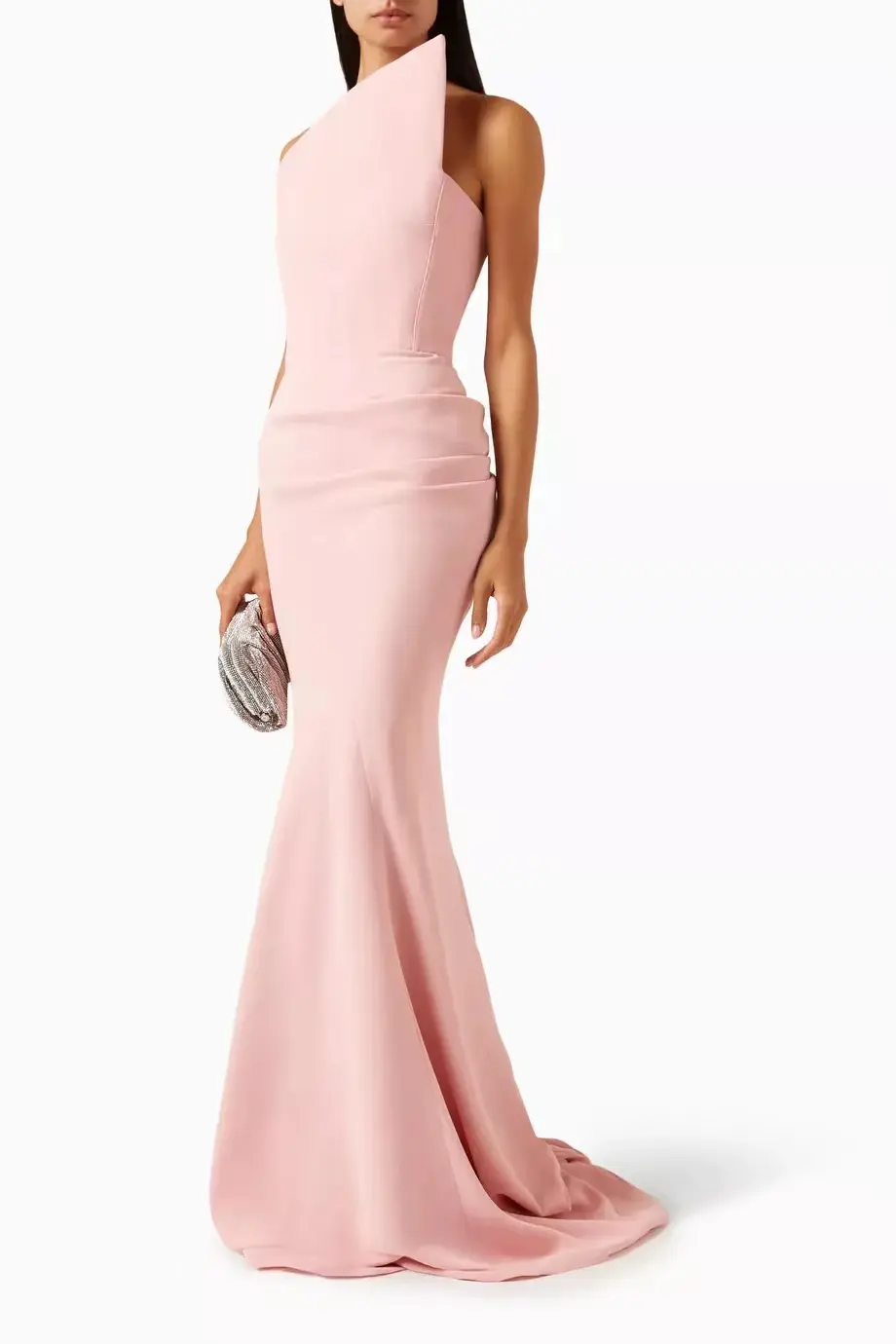 Customized Sexy Pink Sleeveless Pleat A Line Long Evening Dresses Elegant Women Party Dress High Slit Floor Length Sweep Train P