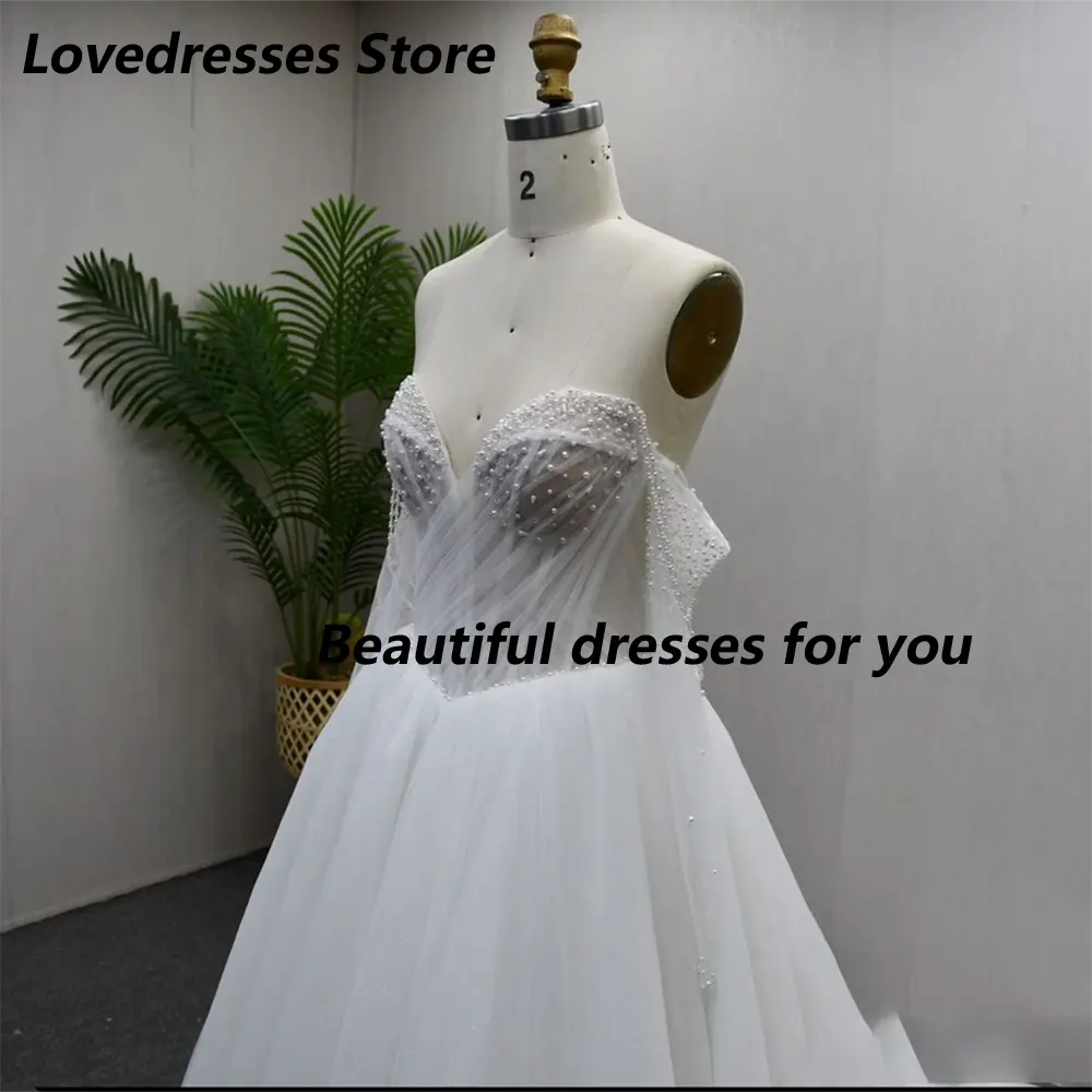 Classic Wedding Dress Customized V Neck Beading Long Sleeves Tulle A Line Woman Bridal Gown Sweep Train Bride Dresses