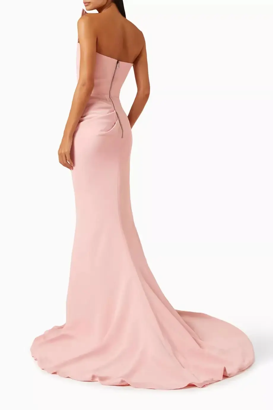 Customized Sexy Pink Sleeveless Pleat A Line Long Evening Dresses Elegant Women Party Dress High Slit Floor Length Sweep Train P