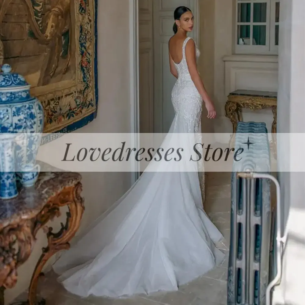 Customized  Fashion Lace Mermaid Women Wedding Dresses Bridal Gown V-Neck Appliques Court Train Backless Gowns 2025