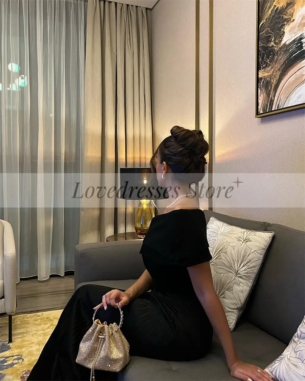 Customized Black Off Shoulder Straight Pleat Formal Party Dress Sexy Backless Boat Neck Prom Gown Exquisite فساتين السهرة 2023 ج