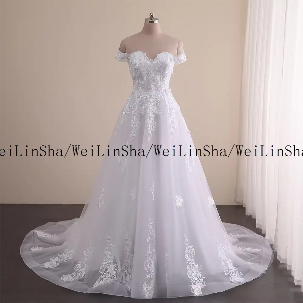 Real Picture Wedding Dress Customized A Line Off The Shoulder Bridal Gowns Lace Tulle Women's Dress Sweetheart Bridal Dress