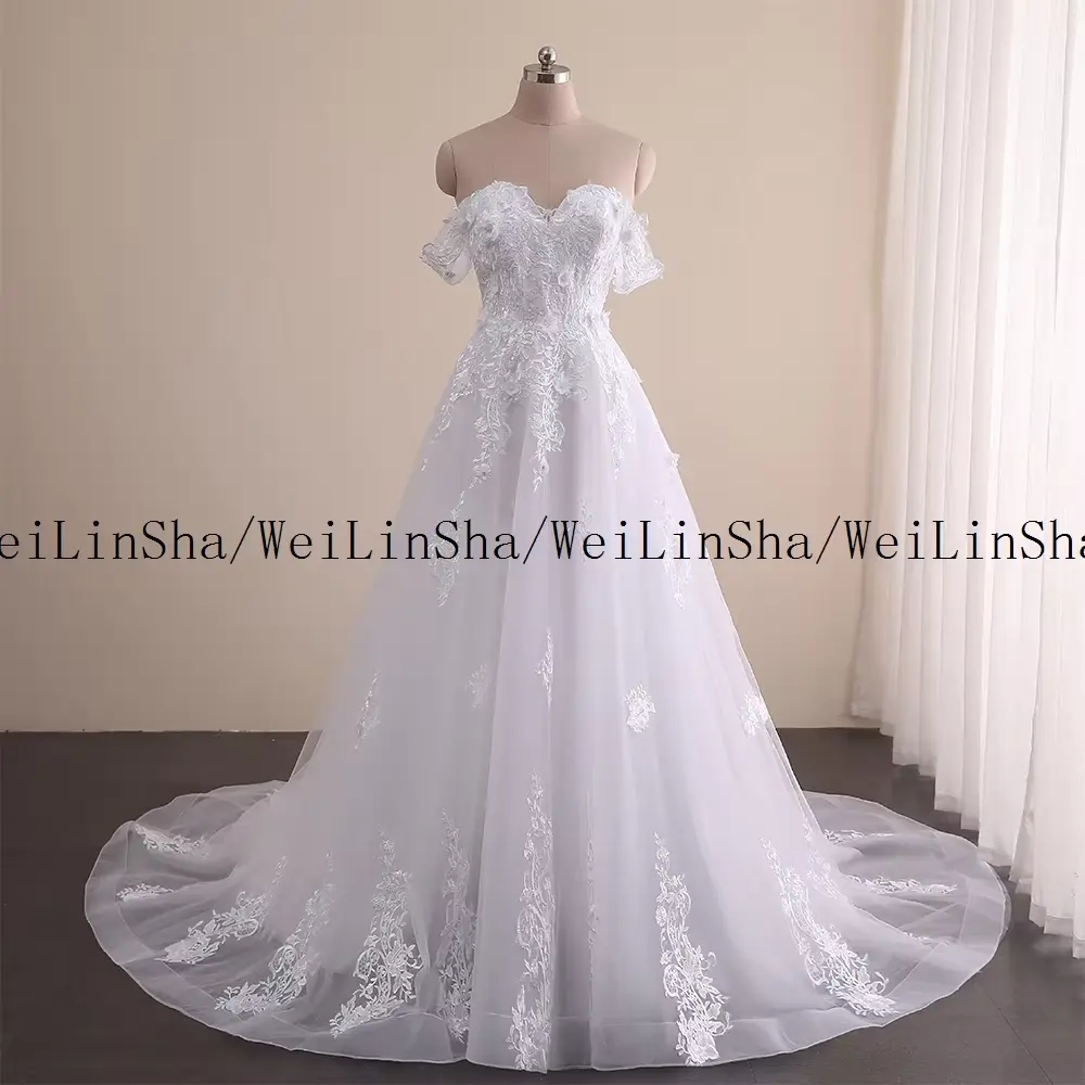 Real Picture Wedding Dress Customized A Line Off The Shoulder Bridal Gowns Lace Tulle Women's Dress Sweetheart Bridal Dress