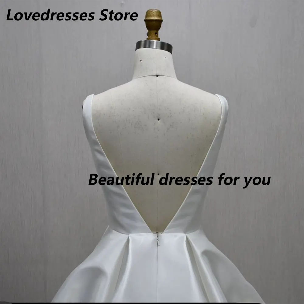 Elegant Wedding Dress Customized Square Neck Satin A Line Woman Simple Bridal Gown Sweep Train Bride Dresses