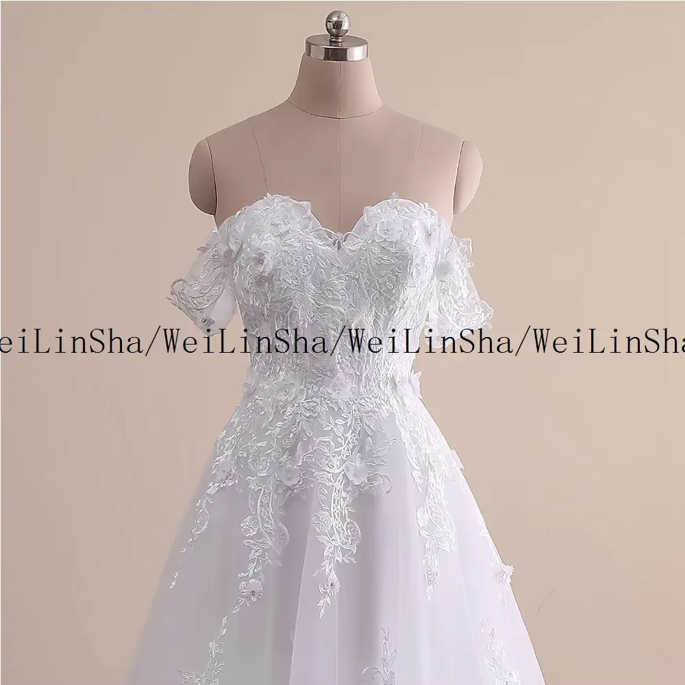 Real Picture Wedding Dress Customized A Line Off The Shoulder Bridal Gowns Lace Tulle Women's Dress Sweetheart Bridal Dress