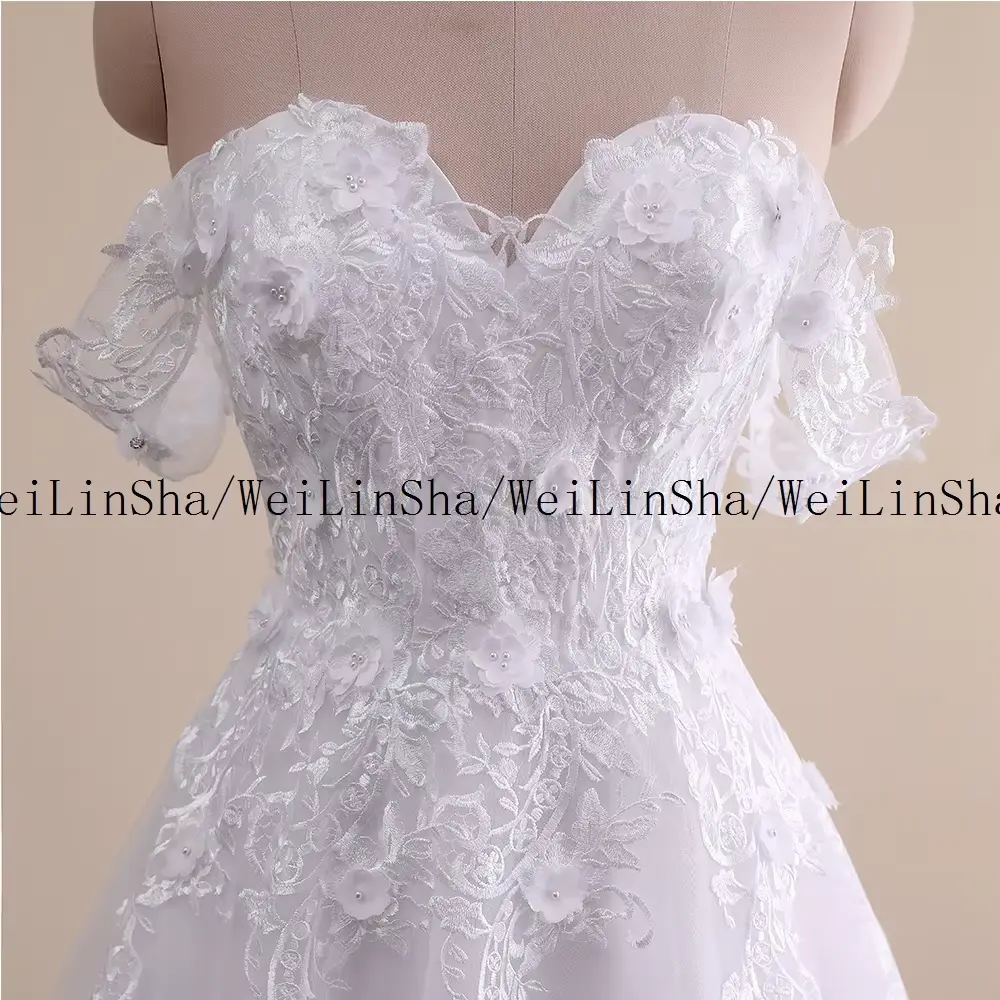 Real Picture Wedding Dress Customized A Line Off The Shoulder Bridal Gowns Lace Tulle Women's Dress Sweetheart Bridal Dress