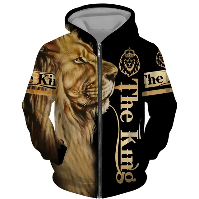 The Lion King 3D Print Men's Zipper Hoodie Men's Casual Sportwear Cool Animal Pattern Hoodies Sweatshirts