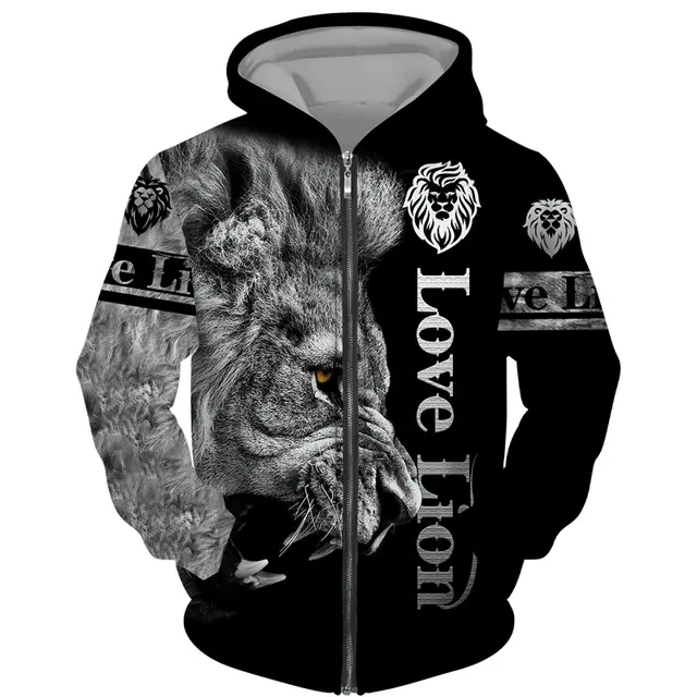 The Lion King 3D Print Men's Zipper Hoodie Men's Casual Sportwear Cool Animal Pattern Hoodies Sweatshirts