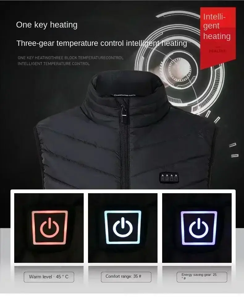 21Areas Heating Vest Men Winter USB Smart Temperature Control Jacket Self-heating Clothes Women Snow Lightweight Sleeveless Coat