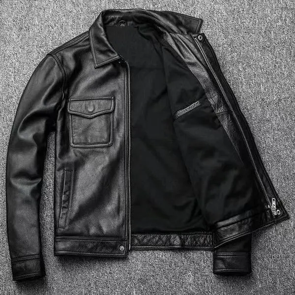 Men Leather Jacket Spring Autumn Motorcycle Style Genuine Leather Coat High End Fashion Lapel Biker Jacket Cycling Outerwear T