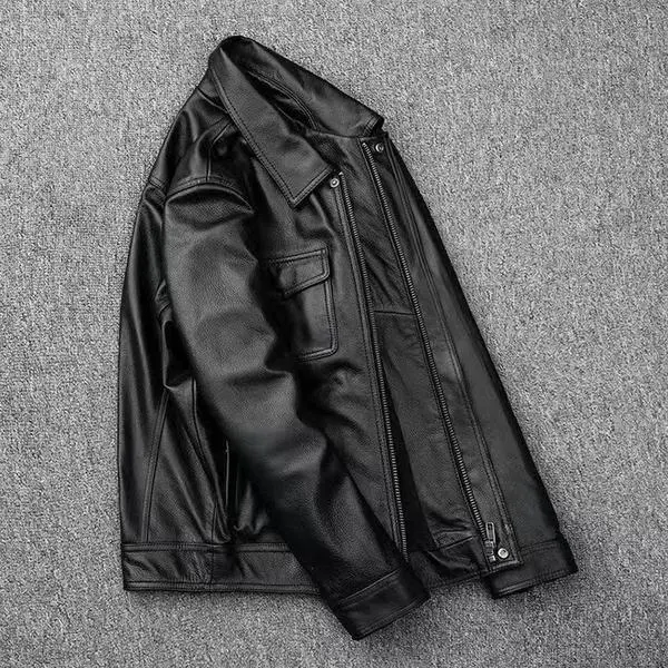Men Leather Jacket Spring Autumn Motorcycle Style Genuine Leather Coat High End Fashion Lapel Biker Jacket Cycling Outerwear T