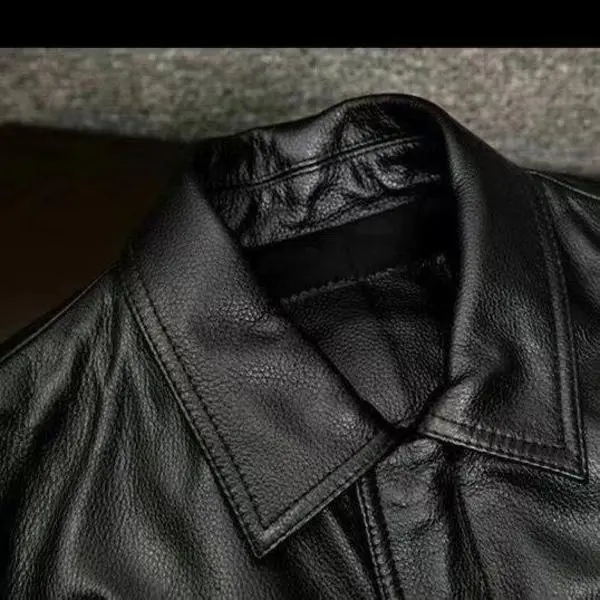 Men Leather Jacket Spring Autumn Motorcycle Style Genuine Leather Coat High End Fashion Lapel Biker Jacket Cycling Outerwear T