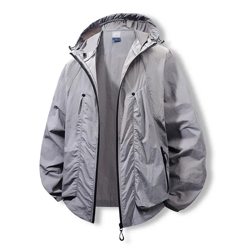 Men's Summer Sun Protection Hooded Jacket Ultra-thin Breathable UV Fast Drying Ice Silk Outdoor Hiking Camping Clothing