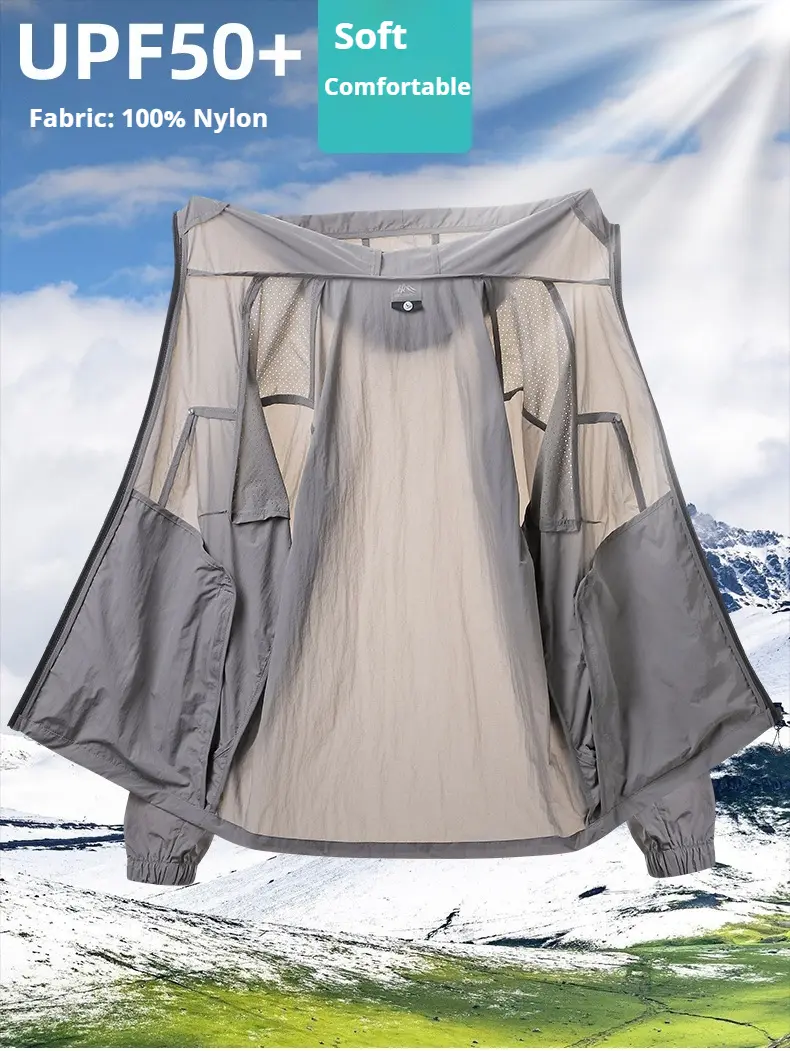 Men's Summer Sun Protection Hooded Jacket Ultra-thin Breathable UV Fast Drying Ice Silk Outdoor Hiking Camping Clothing