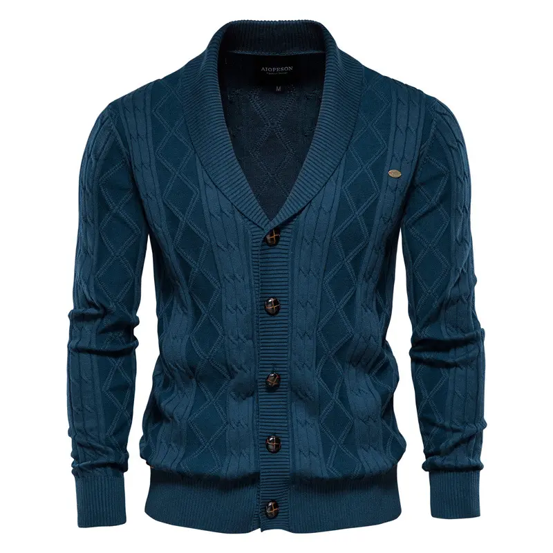 2025 Spring and Autumn New Men's V-neck Sweater Fashion Casual Cardigan Single breasted Solid Color Cotton Sweater