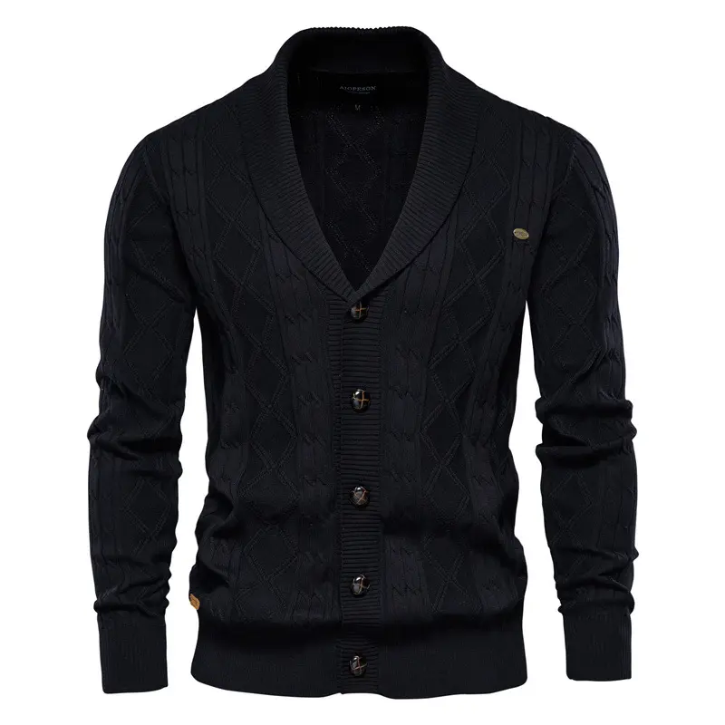 2025 Spring and Autumn New Men's V-neck Sweater Fashion Casual Cardigan Single breasted Solid Color Cotton Sweater