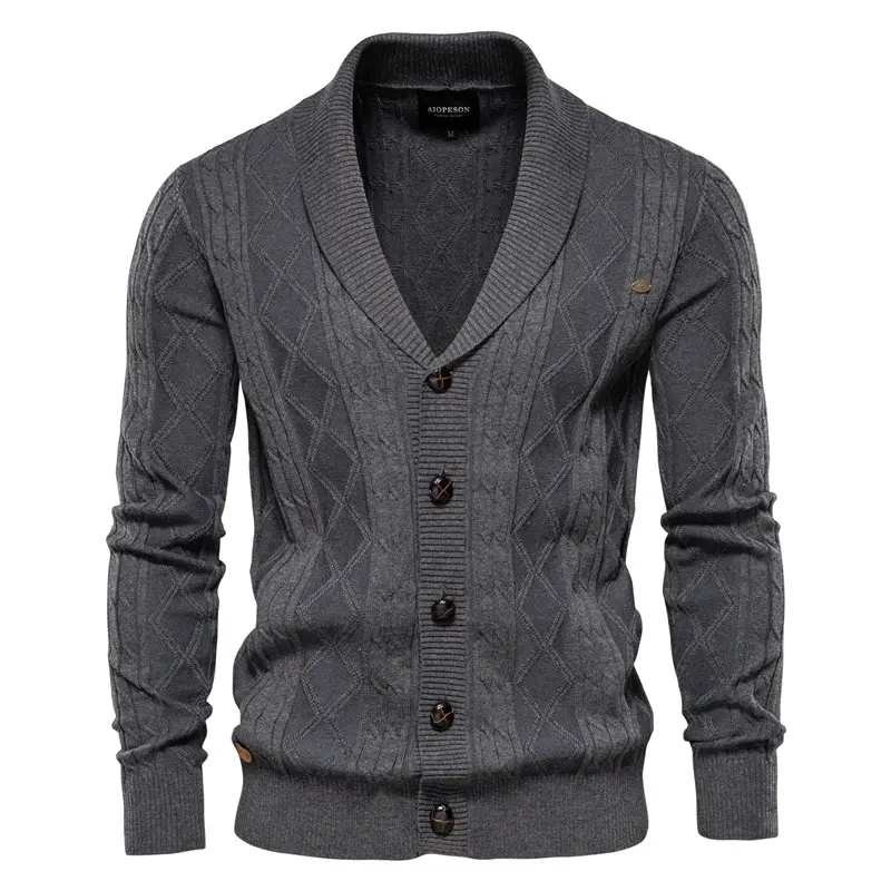2025 Spring and Autumn New Men's V-neck Sweater Fashion Casual Cardigan Single breasted Solid Color Cotton Sweater