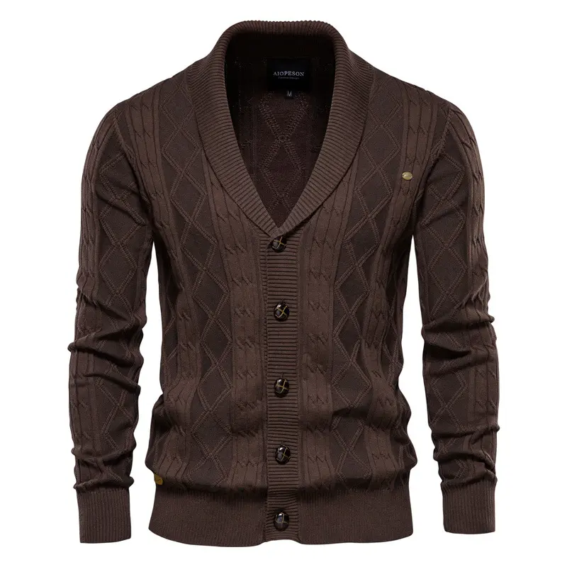 2025 Spring and Autumn New Men's V-neck Sweater Fashion Casual Cardigan Single breasted Solid Color Cotton Sweater