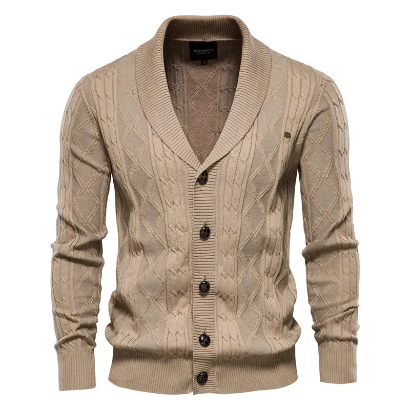 2025 Spring and Autumn New Men's V-neck Sweater Fashion Casual Cardigan Single breasted Solid Color Cotton Sweater