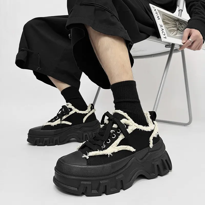 Men's Canvas Shoes 2025 New Summer Low Cut Height Increasing Thick Soled White Shoes Soft Soled Lace Up Casual Shoes Students