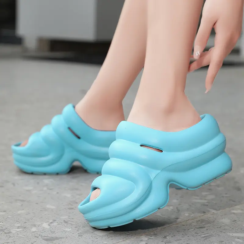 Summer Rubber Slippers Platform Sandals Women Wedges Peep Toe Clogs Chunky Slides 9cm Height Increasing Thick Soles 2025