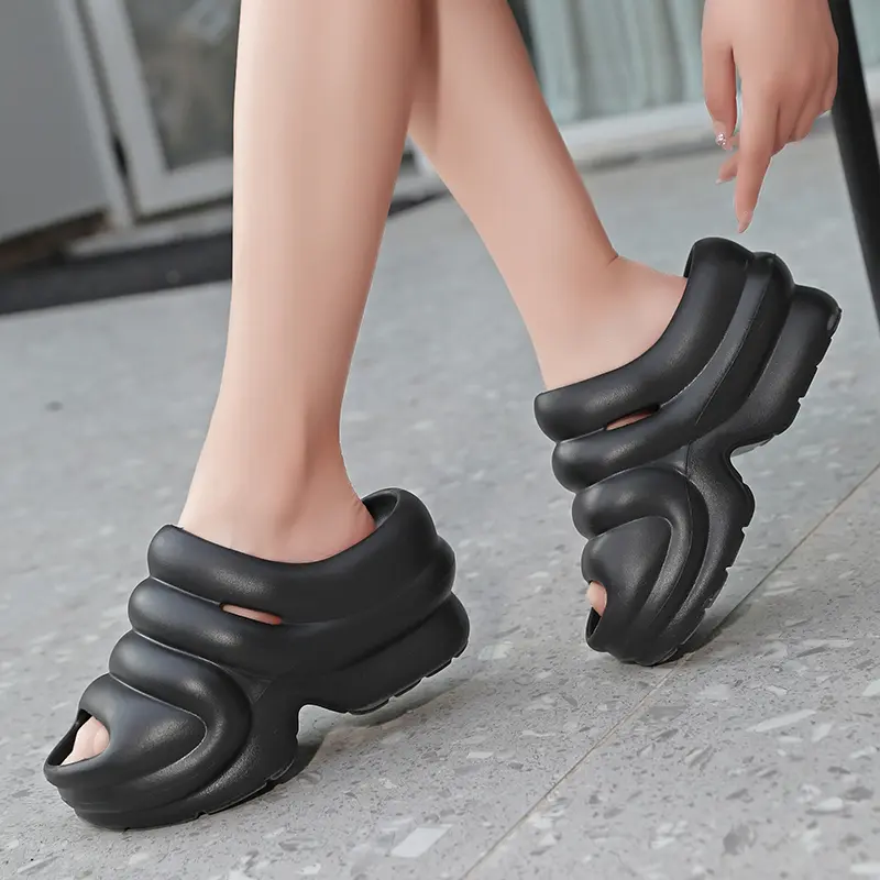 Summer Rubber Slippers Platform Sandals Women Wedges Peep Toe Clogs Chunky Slides 9cm Height Increasing Thick Soles 2025
