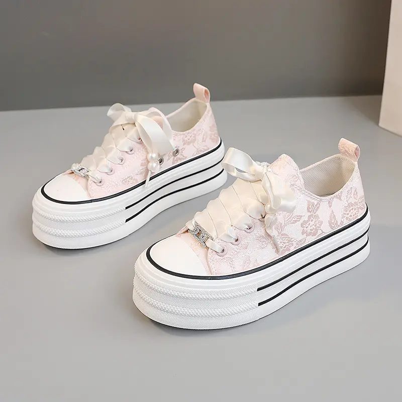 New Casual Height Increasing Platform Canvas Shoes Women Summer Outer White Sneakers Slipper Slip on Sandals Vulcanize Shoes