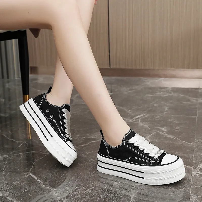New Casual Height Increasing Platform Canvas Shoes Women Summer Outer White Sneakers Slipper Slip on Sandals Vulcanize Shoes