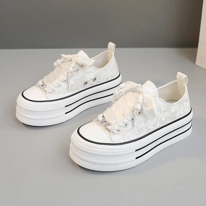 New Casual Height Increasing Platform Canvas Shoes Women Summer Outer White Sneakers Slipper Slip on Sandals Vulcanize Shoes