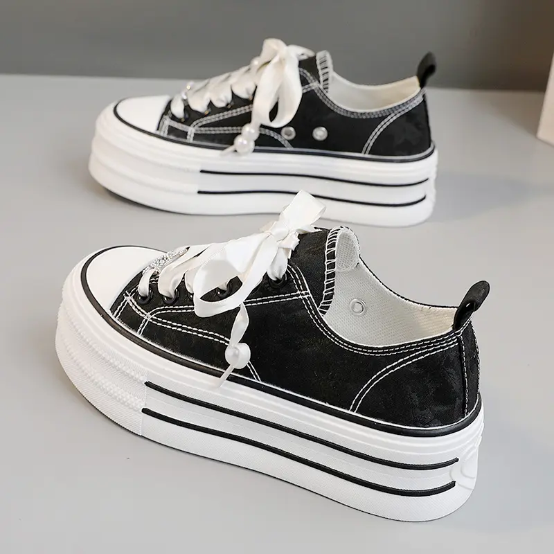New Casual Height Increasing Platform Canvas Shoes Women Summer Outer White Sneakers Slipper Slip on Sandals Vulcanize Shoes