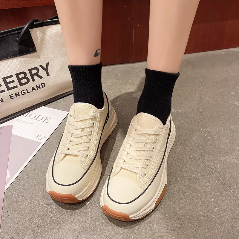 Women's Shoes Wear Resistant Non-slip 2025 Spring Versatile Casual Comfortable Lace-Up Canvas Platform Woman's Vulcanized Shoes