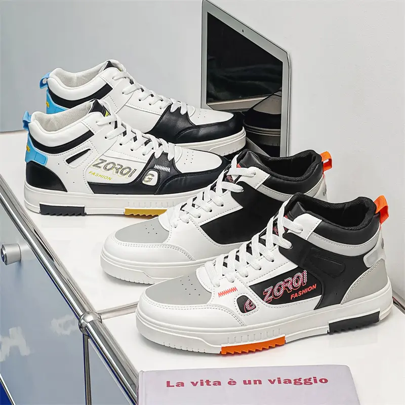 Summer Versatile Trendy Sporty White Shoes 2025 New Comfortable Men's Trendy Shoes Mid Student Men High Top Casual Board
