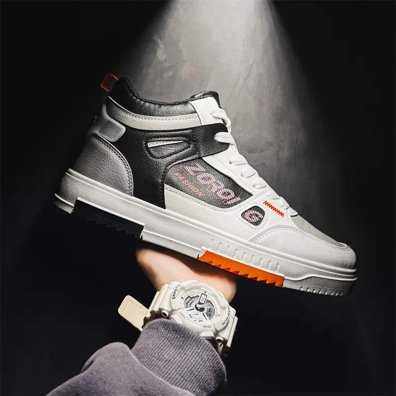 Summer Versatile Trendy Sporty White Shoes 2025 New Comfortable Men's Trendy Shoes Mid Student Men High Top Casual Board