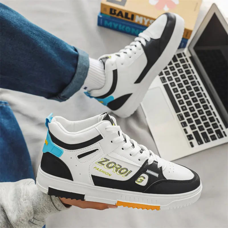 Summer Versatile Trendy Sporty White Shoes 2025 New Comfortable Men's Trendy Shoes Mid Student Men High Top Casual Board