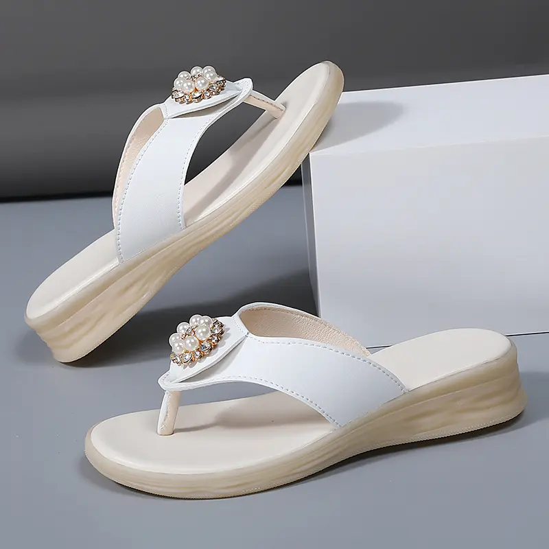 Summer Women‘s Slippers Sandals High Heel 3cm Fashion Platform Genuine Leather Slides Ladies Shoes Non-slip Casual Flip Flops