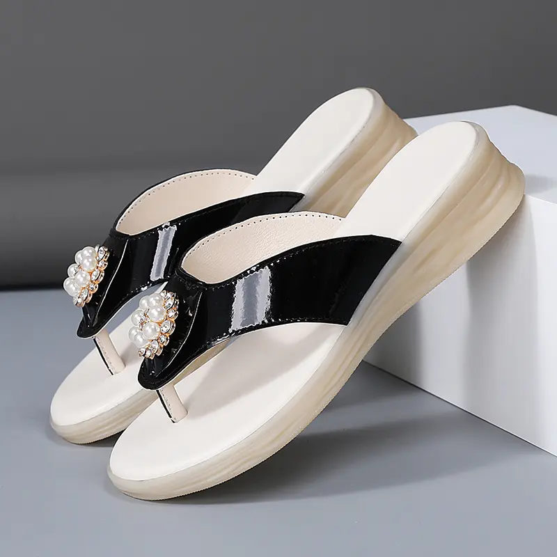 Summer Women‘s Slippers Sandals High Heel 3cm Fashion Platform Genuine Leather Slides Ladies Shoes Non-slip Casual Flip Flops