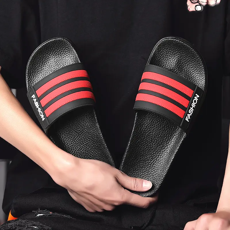 Men Shoes Women Slippers Stripes Pool Slides Summer Men Slippers Couple Beach Plus Size Sandals 44 45 Non-slip Shoes Home Slides