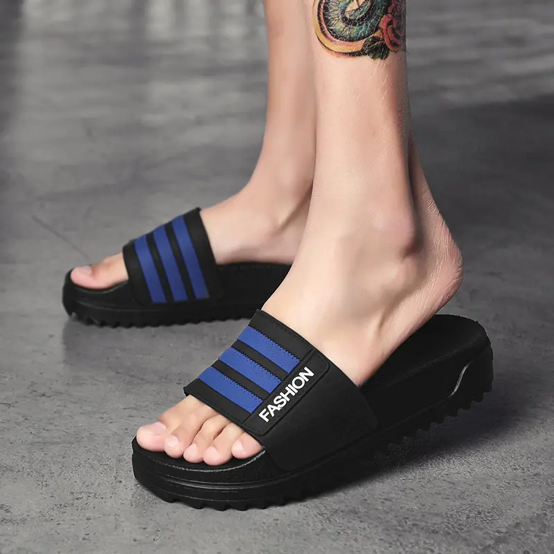 Men Shoes Women Slippers Stripes Pool Slides Summer Men Slippers Couple Beach Plus Size Sandals 44 45 Non-slip Shoes Home Slides