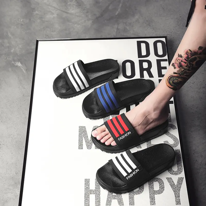 Men Shoes Women Slippers Stripes Pool Slides Summer Men Slippers Couple Beach Plus Size Sandals 44 45 Non-slip Shoes Home Slides
