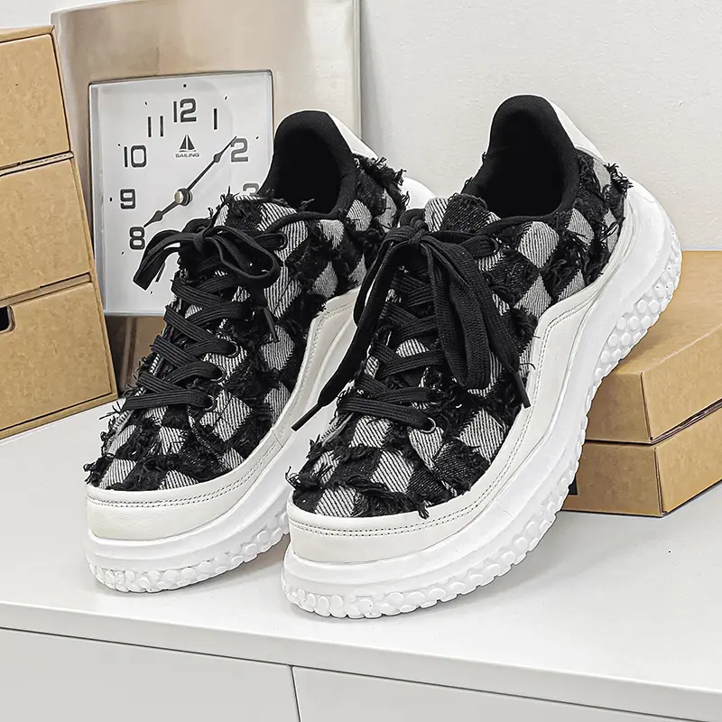 Men Platform Sneakers Chessboard Design Shoes Street Skateboard Casual Outdoor Running Sports Shoes Fashion Lace Up Sneakers 46