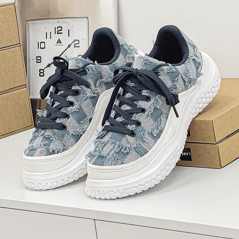 Men Platform Sneakers Chessboard Design Shoes Street Skateboard Casual Outdoor Running Sports Shoes Fashion Lace Up Sneakers 46