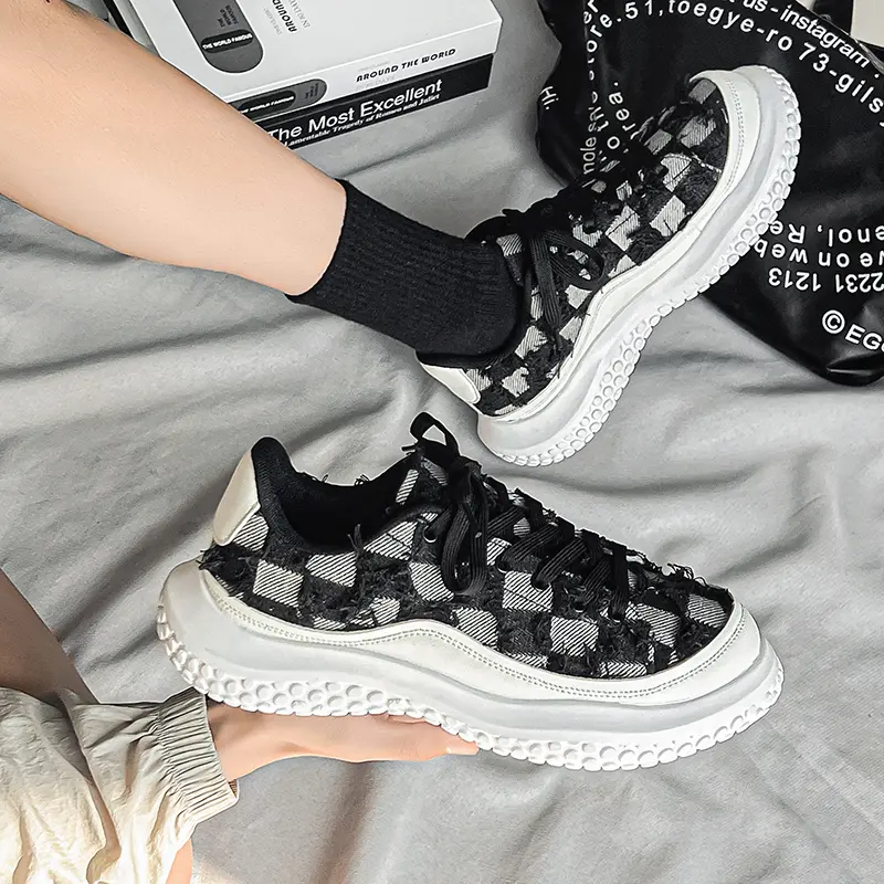 Men Platform Sneakers Chessboard Design Shoes Street Skateboard Casual Outdoor Running Sports Shoes Fashion Lace Up Sneakers 46