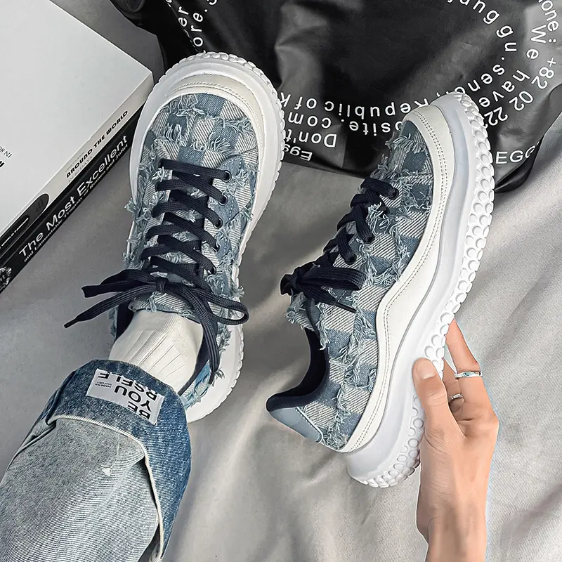 Men Platform Sneakers Chessboard Design Shoes Street Skateboard Casual Outdoor Running Sports Shoes Fashion Lace Up Sneakers 46