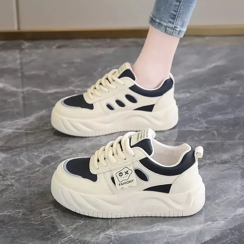 Women Platform Sneakers Spring New Lace Up Flat Sneakers Soft Soled Non Slip Running Shoes Female Thick Soled Casual Board Shoes