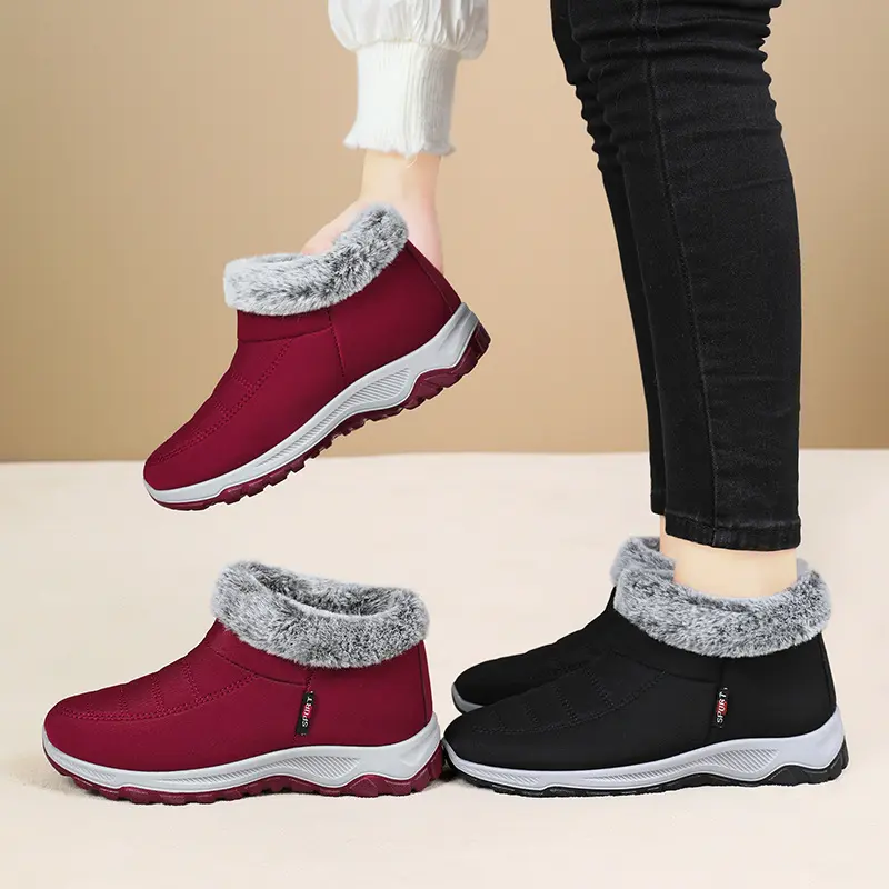 Woman Winter Warm Snow Boots New Fashion Non Slip Wedges Walking Casual Flat Shoe Outdoor Thickening Plush Ankle Boots 2025